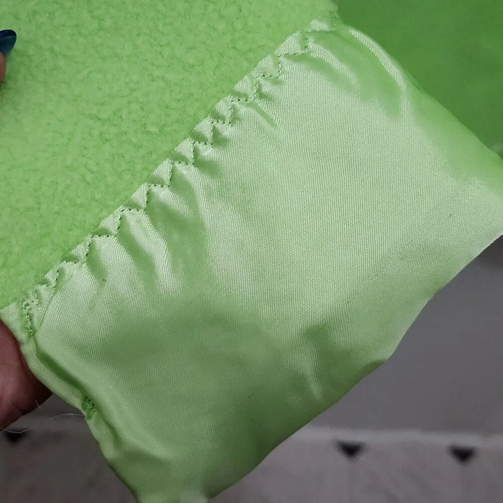 Vintage Lime Green Polar Fleece Blanket Satin Nylon Trim Edge Binding Throw Bed